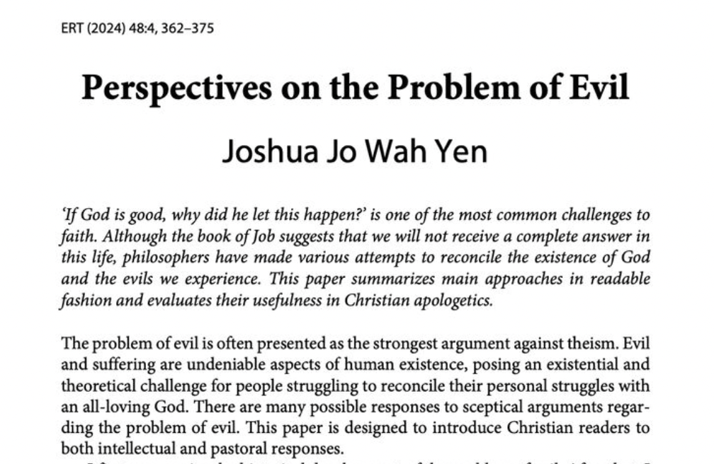 New Article: Perspectives on the Problem of Evil